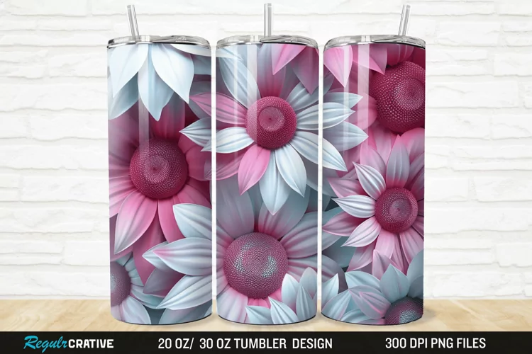 3D Pink And White Sunflowers 20/30oz Skinny Tumbler