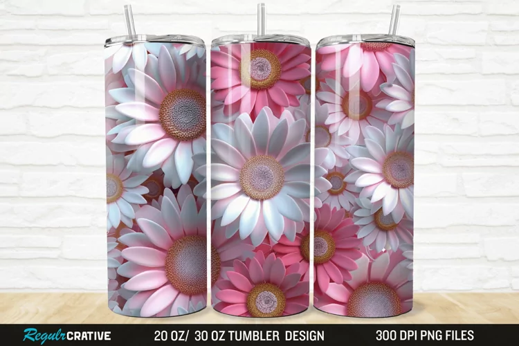 3D Pink And White Sunflowers 20/30oz Skinny Tumbler