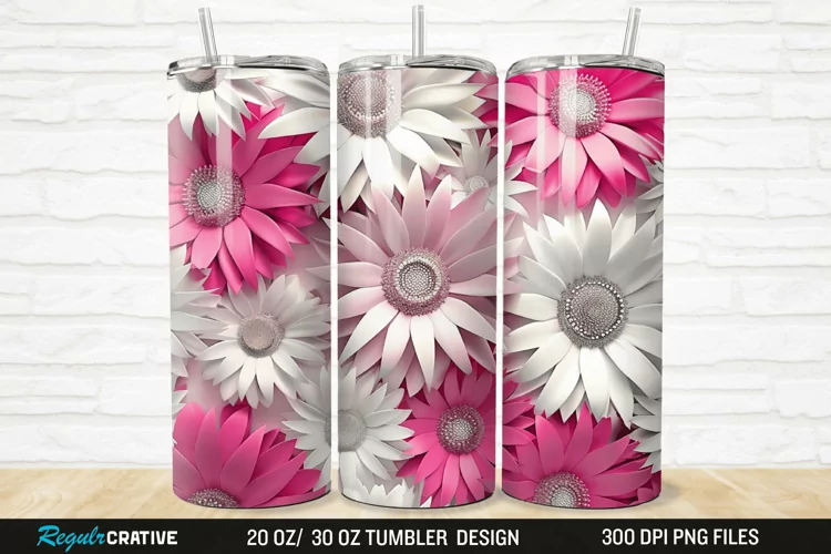 3D Pink And White Sunflowers 20/30oz Skinny Tumbler