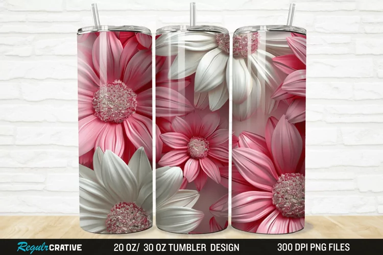 3D Pink And White Sunflowers 20/30oz Skinny Tumbler