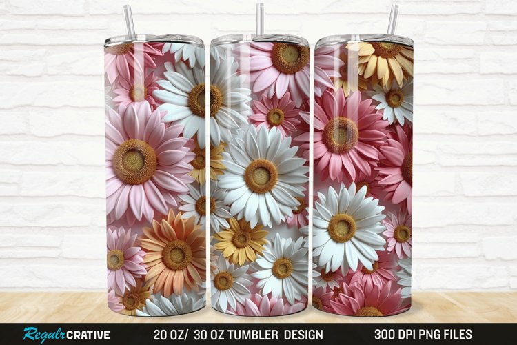 3D Pink And White Sunflowers 20/30oz Skinny Tumbler