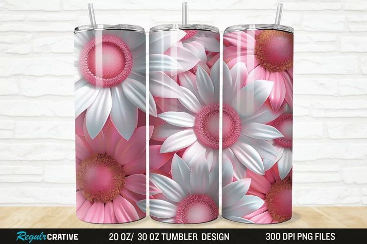 3D Pink And White Sunflowers 20/30oz Skinny Tumbler