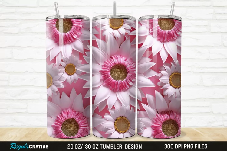 3D Pink And White Sunflowers 20/30oz Skinny Tumbler