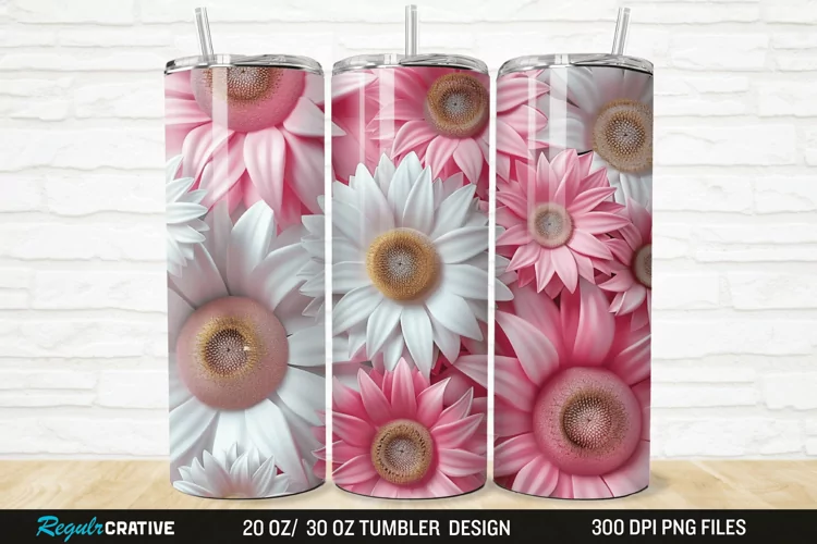 3D Pink And White Sunflowers 20/30oz Skinny Tumbler