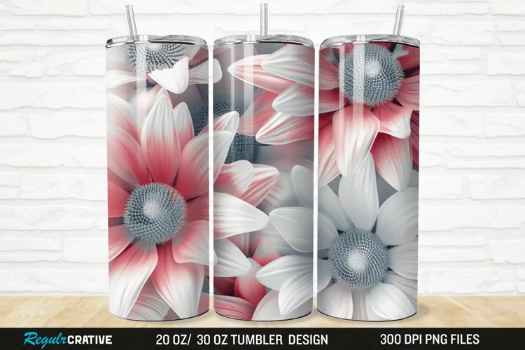 3D Pink And White Sunflowers 20/30oz Skinny Tumbler