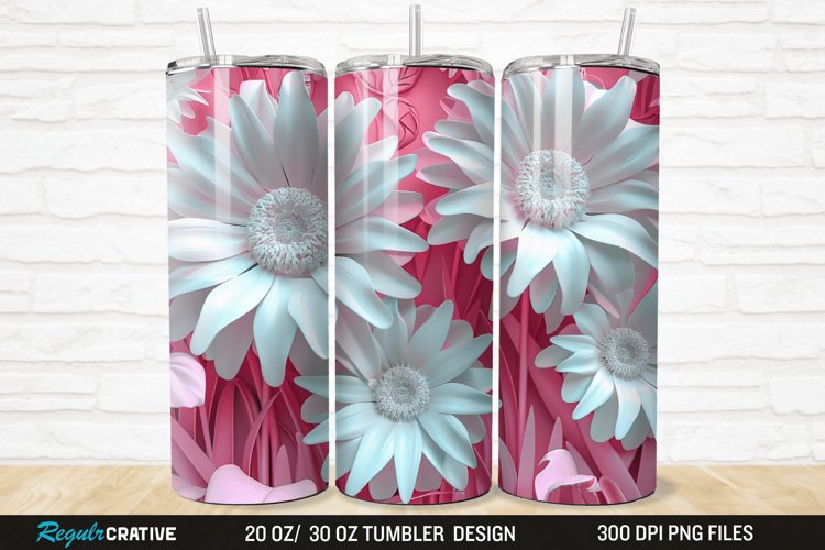 3D Pink And White Sunflowers 20/30oz Skinny Tumbler example image 1
