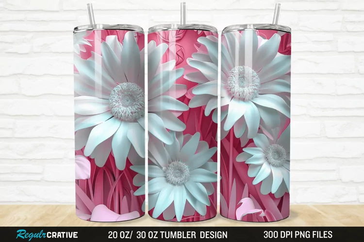 3D Pink And White Sunflowers 20/30oz Skinny Tumbler