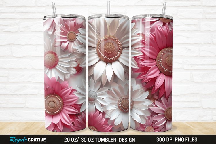 3D Pink And White Sunflowers 20/30oz Skinny Tumbler example image 1