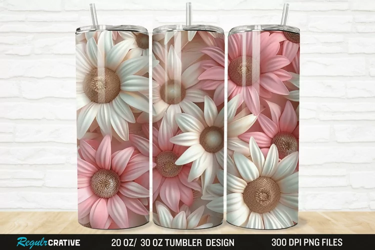 3D Pink And White Sunflowers 20/30oz Skinny Tumbler