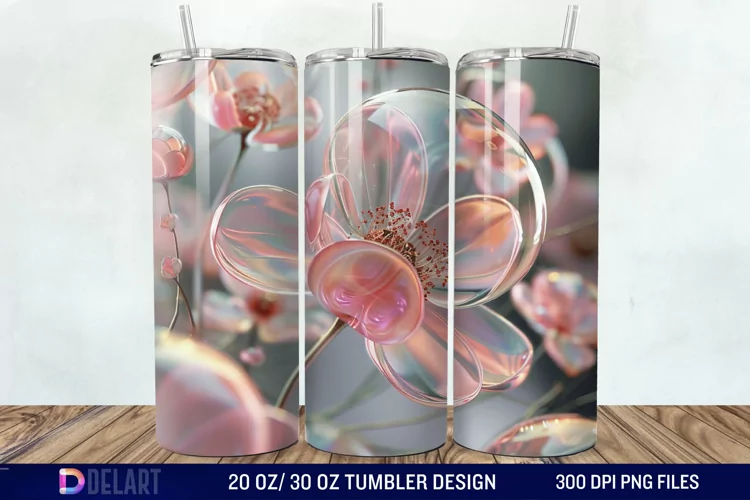 3D Pink Bubble Flowers Tumbler Wrap