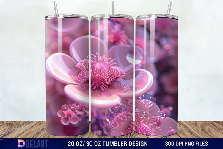 3D Pink Bubble Flowers Tumbler Wrap example image 1
