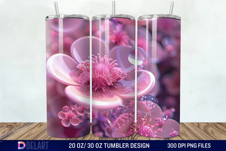 3D Pink Bubble Flowers Tumbler Wrap
