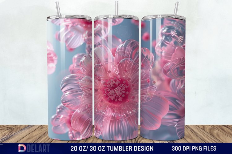 3D Pink Bubble Flowers Tumbler Wrap example image 1
