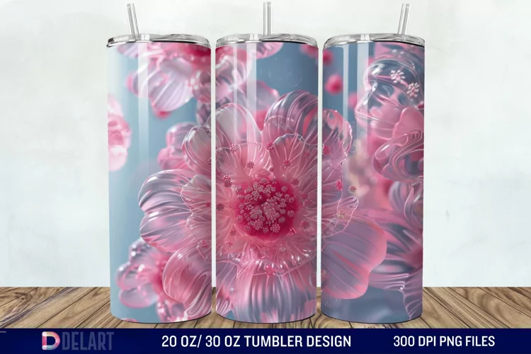 3D Pink Bubble Flowers Tumbler Wrap