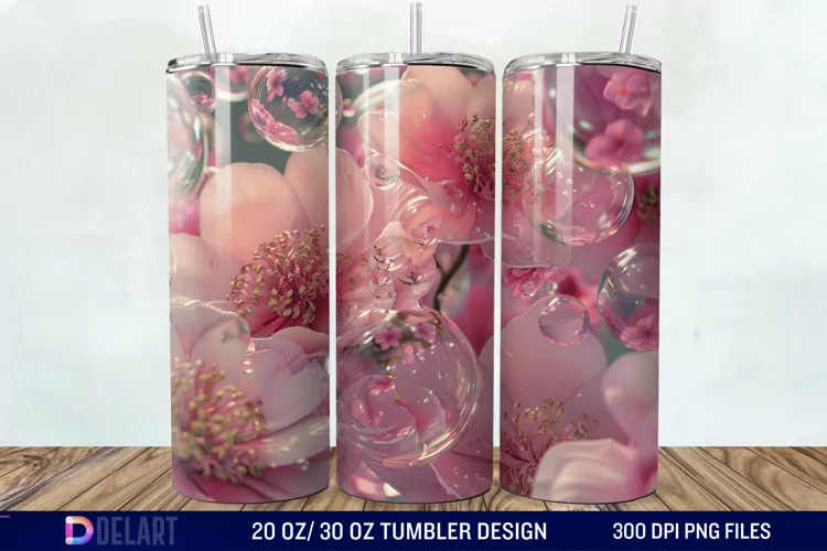 3D Pink Bubble Flowers Tumbler Wrap