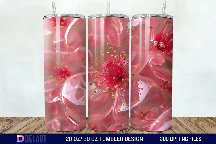 3D Pink Bubble Flowers Tumbler Wrap