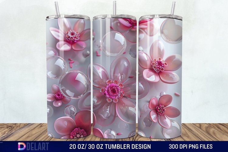 3D Pink Bubble Flowers Tumbler Wrap example image 1