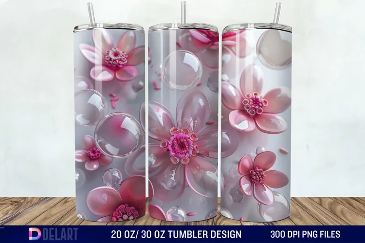 3D Pink Bubble Flowers Tumbler Wrap