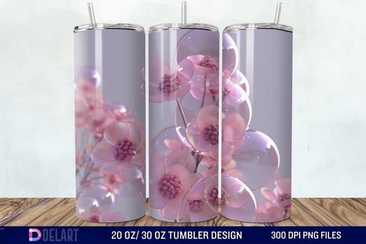 3D Pink Bubble Flowers Tumbler Wrap example image 1