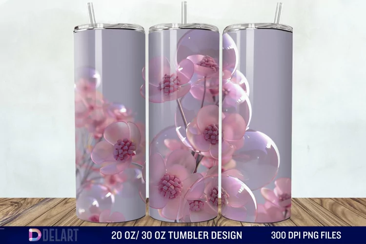 3D Pink Bubble Flowers Tumbler Wrap