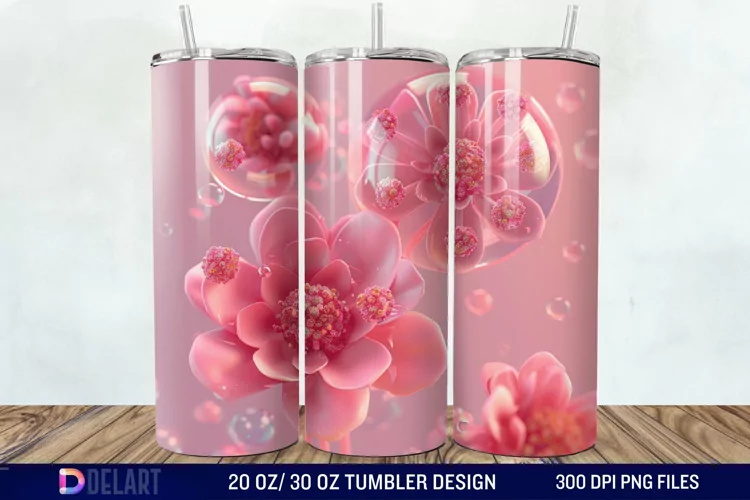 3D Pink Bubble Flowers Tumbler Wrap