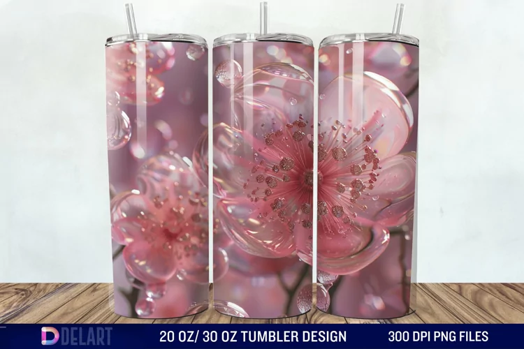 3D Pink Bubble Flowers Tumbler Wrap