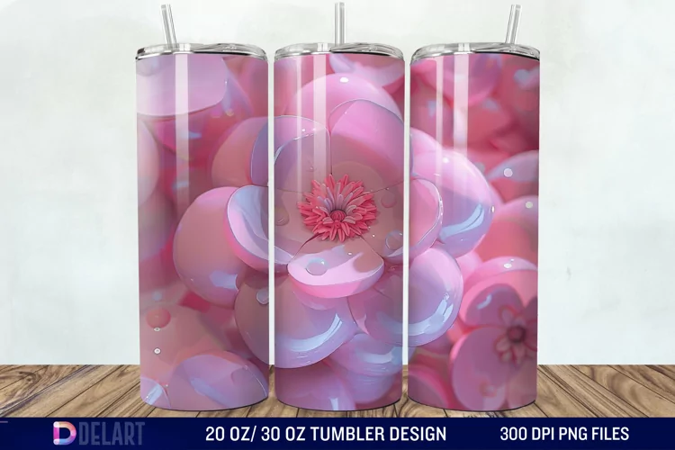 3D Pink Bubble Flowers Tumbler Wrap