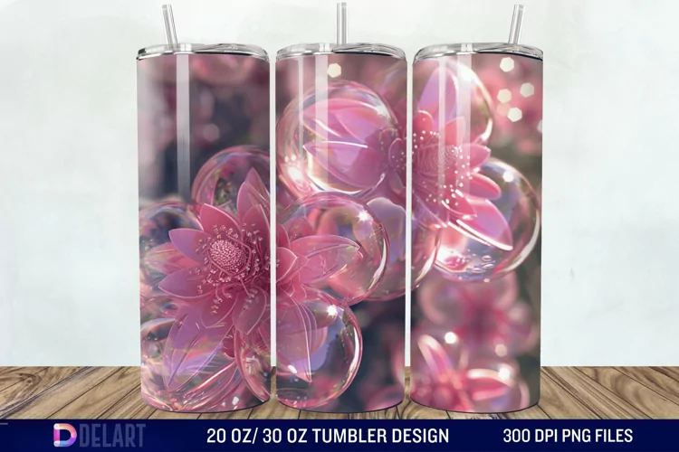3D Pink Bubble Flowers Tumbler Wrap