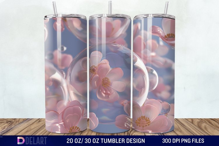 3D Pink Bubble Flowers Tumbler Wrap example image 1