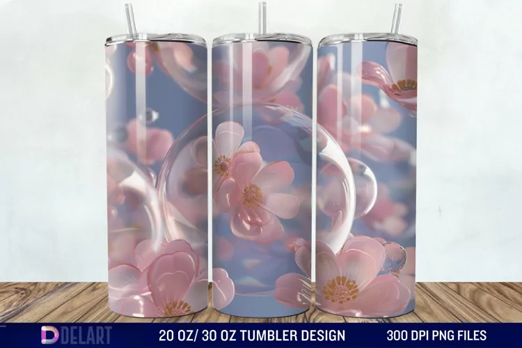 3D Pink Bubble Flowers Tumbler Wrap