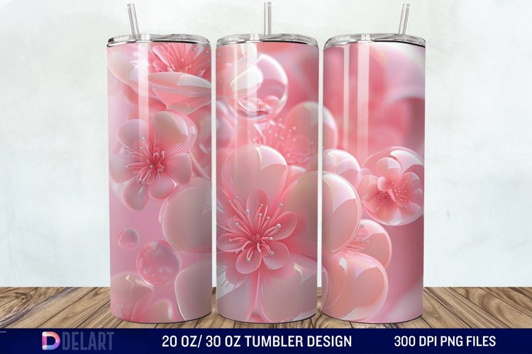 3D Pink Bubble Flowers Tumbler Wrap example image 1