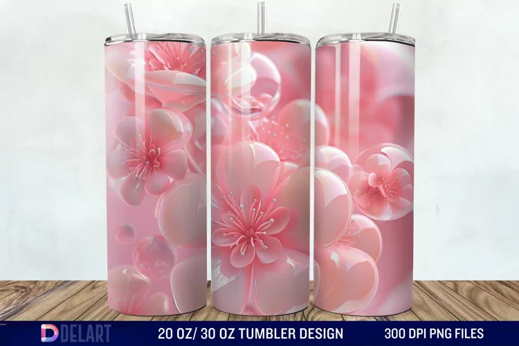 3D Pink Bubble Flowers Tumbler Wrap