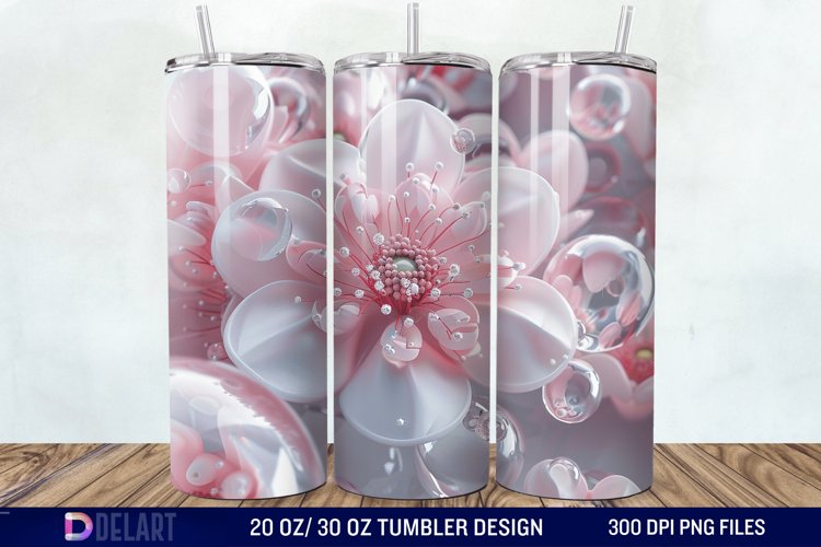 3D Pink Bubble Flowers Tumbler Wrap example image 1
