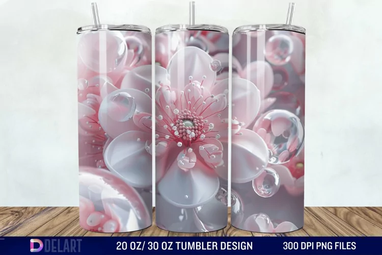 3D Pink Bubble Flowers Tumbler Wrap