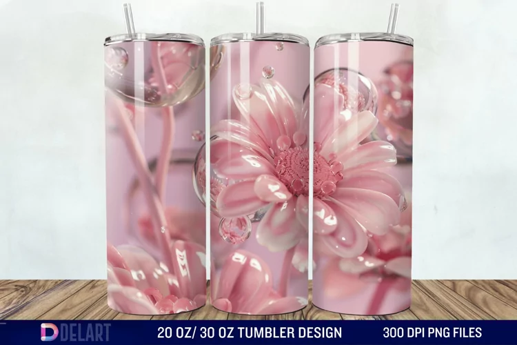 3D Pink Bubble Flowers Tumbler Wrap