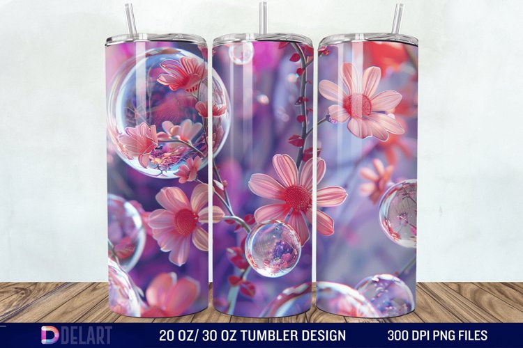 3D Pink Bubble Flowers Tumbler Wrap example image 1
