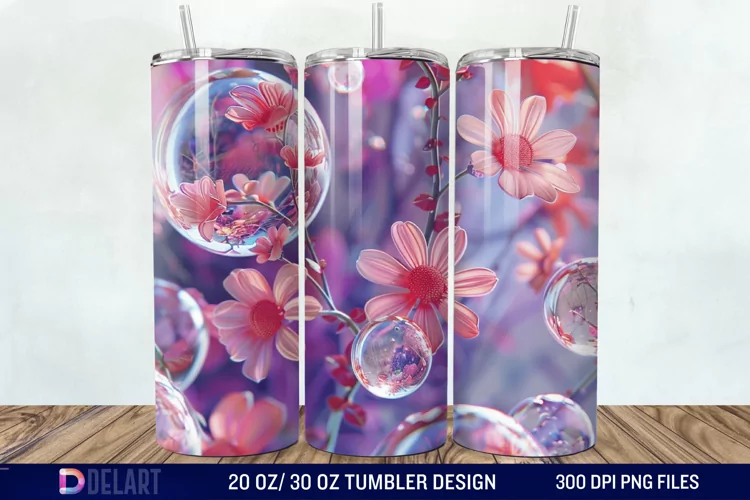 3D Pink Bubble Flowers Tumbler Wrap