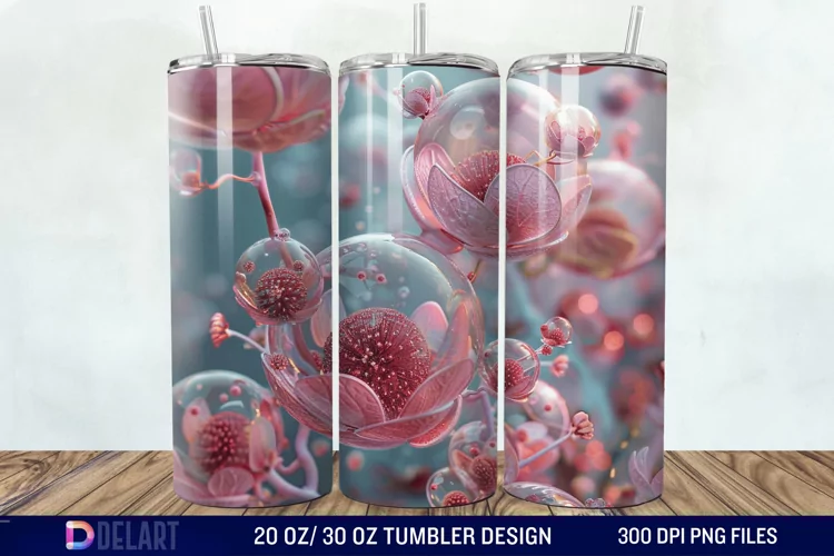 3D Pink Bubble Flowers Tumbler Wrap