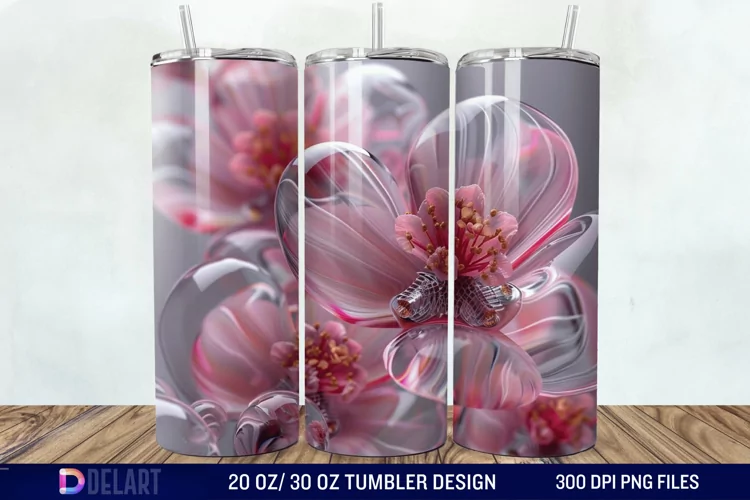 3D Pink Bubble Flowers Tumbler Wrap