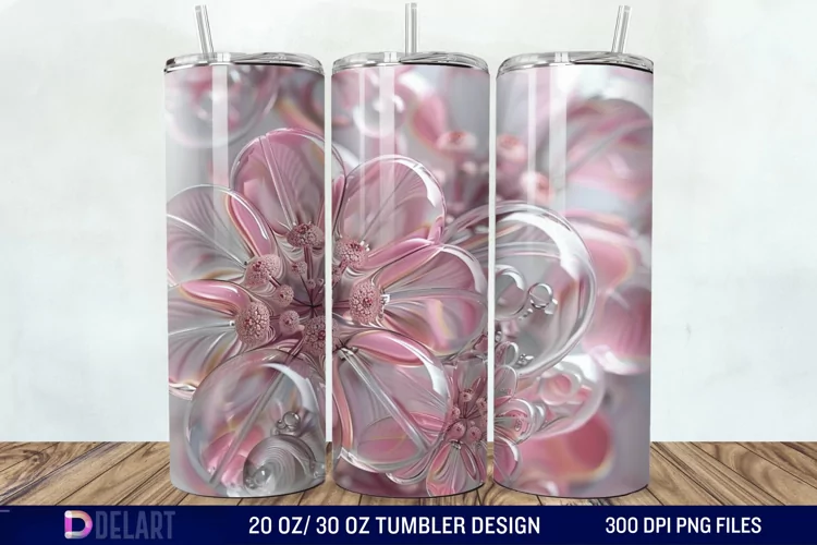 3D Pink Bubble Flowers Tumbler Wrap
