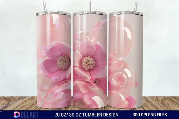 3D Pink Bubble Flowers Tumbler Wrap