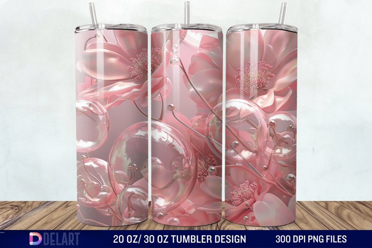 3D Pink Bubble Flowers Tumbler Wrap example image 1
