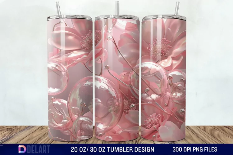 3D Pink Bubble Flowers Tumbler Wrap