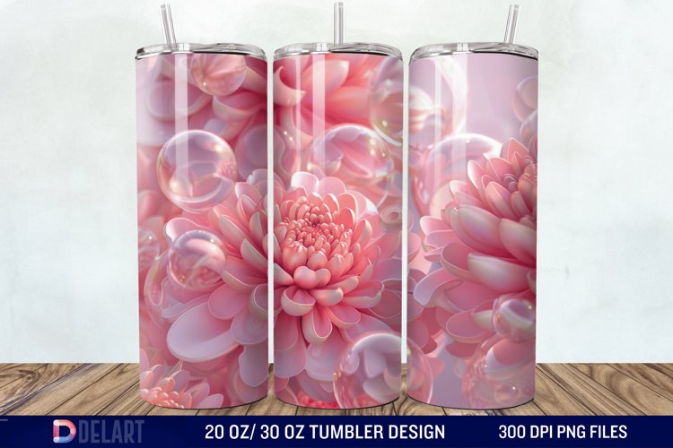 3D Pink Bubble Flowers Tumbler Wrap example image 1