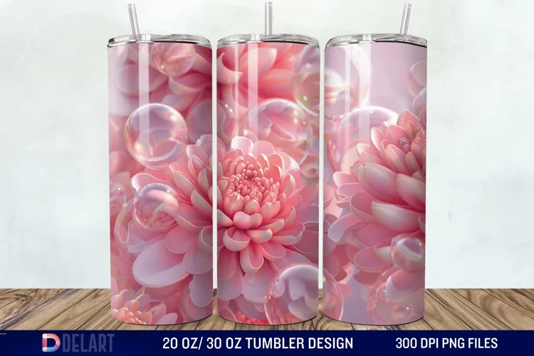 3D Pink Bubble Flowers Tumbler Wrap