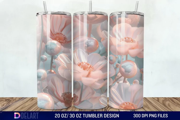 3D Pink Bubble Flowers Tumbler Wrap