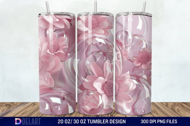 3D Pink Bubble Flowers Tumbler Wrap example image 1