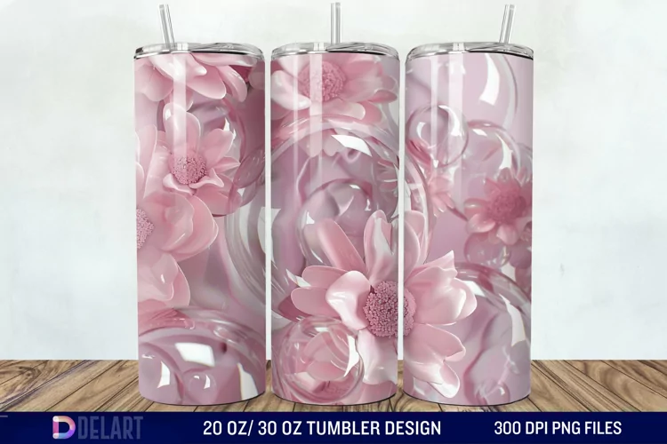 3D Pink Bubble Flowers Tumbler Wrap
