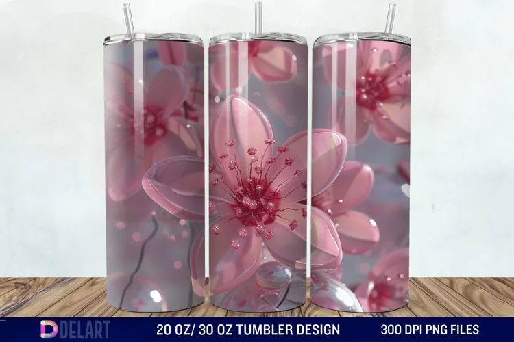 3D Pink Bubble Flowers Tumbler Wrap