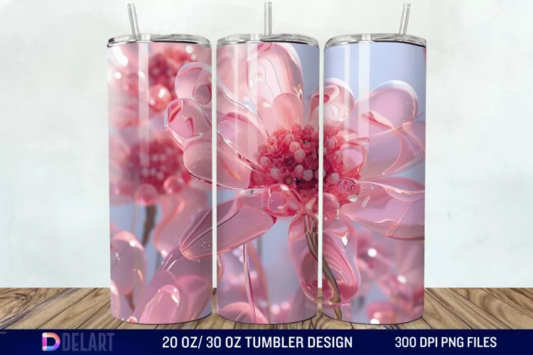 3D Pink Bubble Flowers Tumbler Wrap